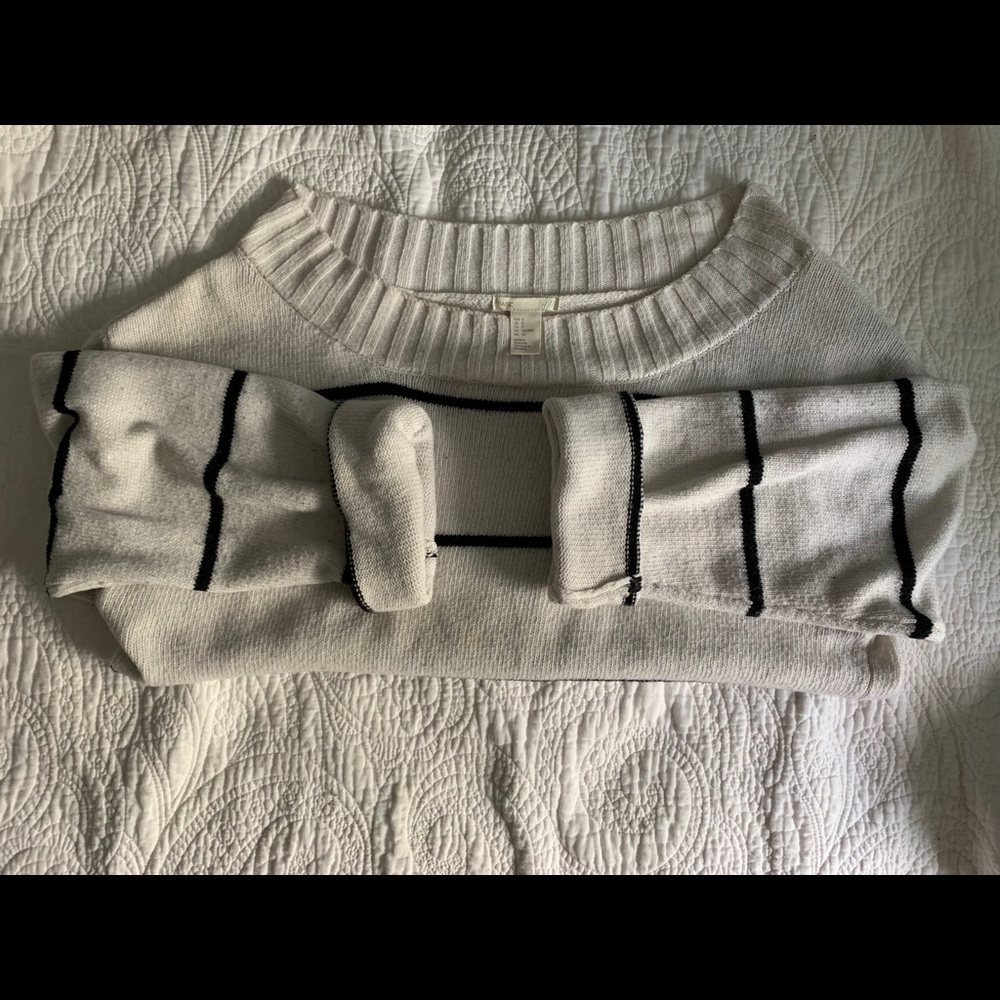 White and Navy blue striped Sweater